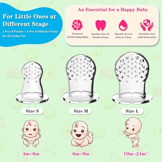 Baby Fruit Food Feeder - Silicone Nibble Tray Combo - Breastmilk Popsicle Mold for Cooling Relief, BPA Free Mesh Feeder for Infant Self Feeding (Deer Green + Pineapple)-CubbioJoy