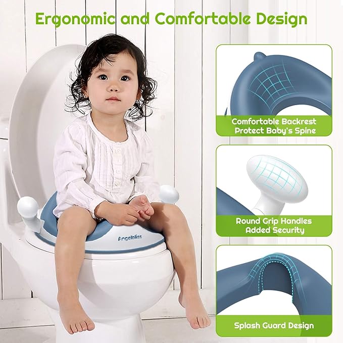 ANGELBLISS Baby Potty Training Toilet Seat with Soft Cushion Handles, Haute Collection, Double Anti-Slip Design and Splash Guard for Boys and Girls (Blue)-CubbioJoy