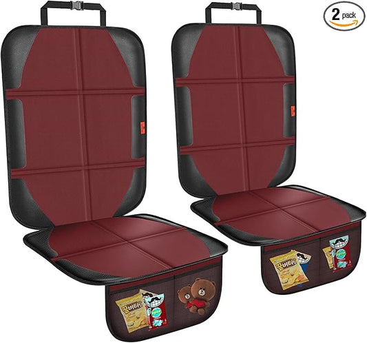 Car Seat Protector,2 Pack Automotive Seat Protectors Baby Carseat Pad Waterproof Durable 600D Fabric for Child Baby Car Seat Mat Vehicle Pet Cover 2 Storage Pockets (Wine Red)-CubbioJoy