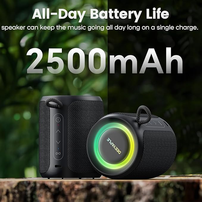 Bluetooth Speaker Wireless,IP67 Waterproof & Dustproof Portable Speaker with Lights,15W Loud Stereo Sound, 2500mAh Battery All Day Playtime, TWS Pairing, BT5.3, Home/Party/Outdoor/Beach (Black)-CubbioJoy