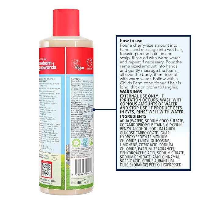 Childs Farm, Kids Hair & Body Wash for Dry, Sensitive Skin, Organic Sweet Orange, Gently Cleanses, Vegan, Cruelty-Free, 16.9 fl oz-CubbioJoy