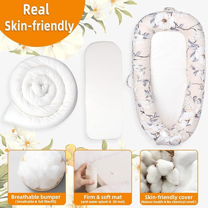 Baby Lounger | Organic Cotton Infant Lounger | Reversible, Adjustable & Portable Floor Lounger | Soft, Breathable, Washable Cover-CubbioJoy