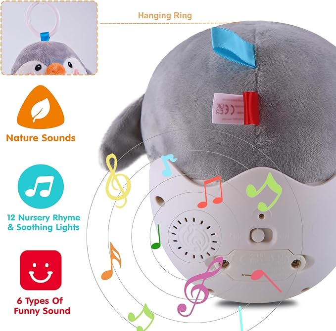 Infant Toys 0-3-6-12 Months Shower Gifts, Plush Cute Stuffed Animal Penguin Musical Baby Tummy Toys with Light & Sounds, Roly-Poly Easter Birthday Gift for Newborn Boys & Girls-CubbioJoy