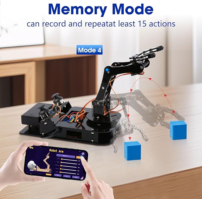 4DOF Robotic Arm Kit for Kids Compatible with Arduino IDE, Programming ESP32 Smart Robot Arm Building Kit STEM Educational Desktop Toy with Joystick and Web App Control for Children Ages 8+ and Adults-CubbioJoy