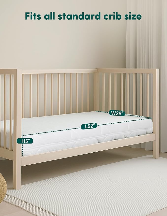 BABELIO Crib Mattress Ultra-Breathable 100% Washable Core Dual Sided Baby Toddler Mattress with Removable Machine-Washable Cover 52" x 28"-CubbioJoy