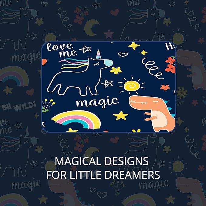100% Blackout Curtains for Kids - Adorable Dinosaur & Unicorn Pattern, 2Panels, Each W52xL63, Thermal Insulated Noise-Reducing Drapes for Nursery, Bedroom, Playroom - Fun & Colorful Design-CubbioJoy