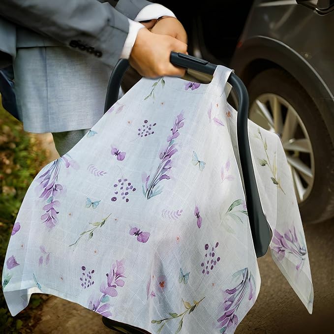 80S Muslin Car Seat Cover for Babies - Soft & Breathable Infant Carrier Canopy, Lightweight Sunshade for Summer, Universal Fit for Baby Boys & Girls-CubbioJoy