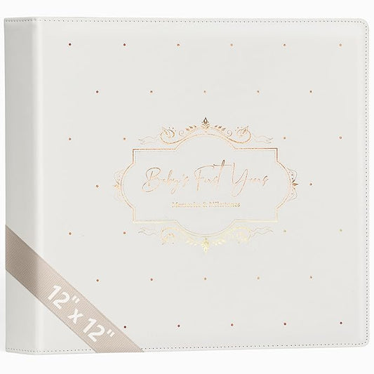 Keepsake Baby Memory Book Girl Boy – Timeless Leather-Bound Baby Milestone Book – Baby Book Keepsake Record First 5 Years – Gender Neutral Baby Scrapbook Album Baby Album Journal Registry Search Gift-CubbioJoy