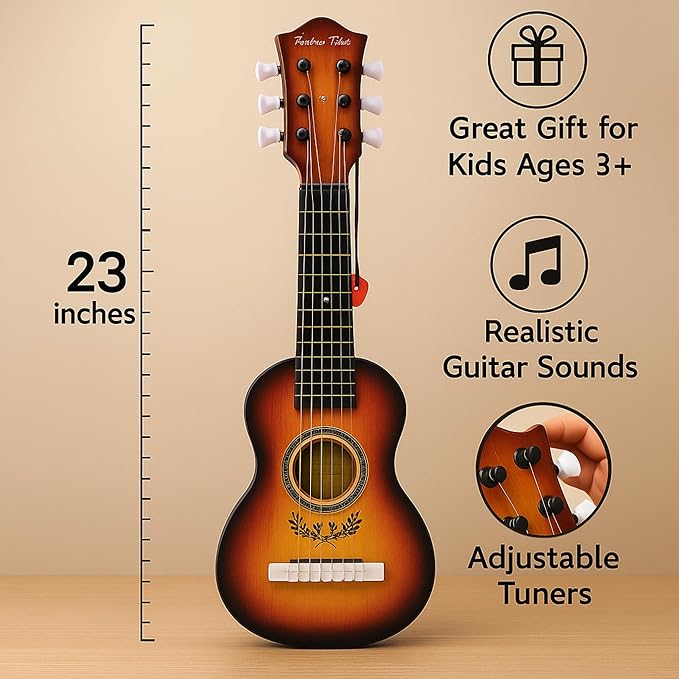 23" Acoustic Guitar, Kids 6 String Toy Guitar - Realistic Steel Strings - Beginner Practice First Musical Instrument for Children, Toddlers (Amber Sunburst)-CubbioJoy
