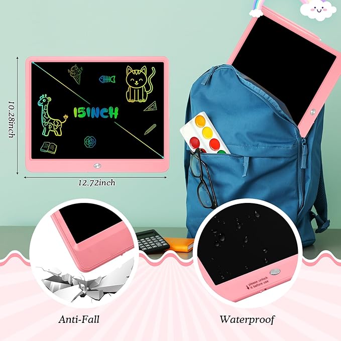 Decute Kids Toys LCD Writing Tablet with Stylus, 15 Inch Erasable Toddlers Doodle Board, Reusable Drawing Pad for Kids, Educational Christmas Birthday Gift for 3 4 5 6 7 8 Girls Boys Toddler Pink-CubbioJoy