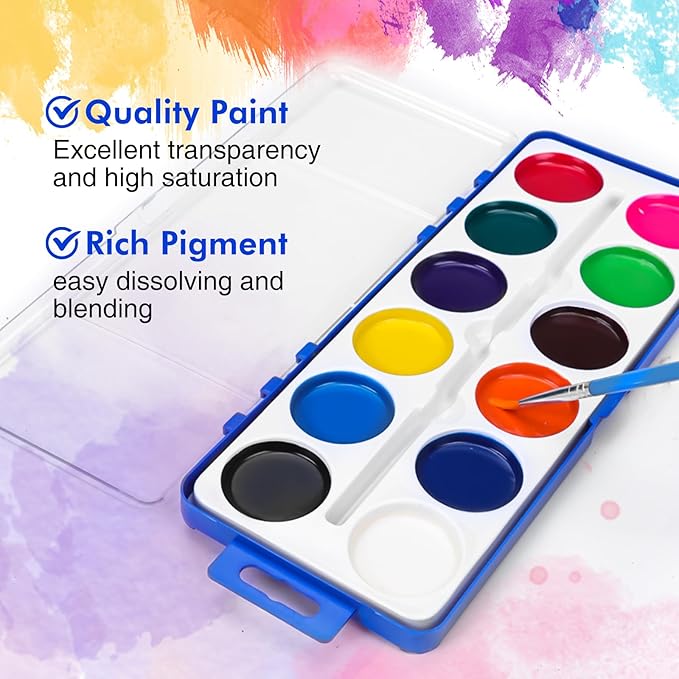 3 Pack Watercolor Paint Set for Kids, 12 Colors Watercolors Paints with Paint Brush, Kids Watercolor Paint Set for Party Favor, Classroom.-CubbioJoy
