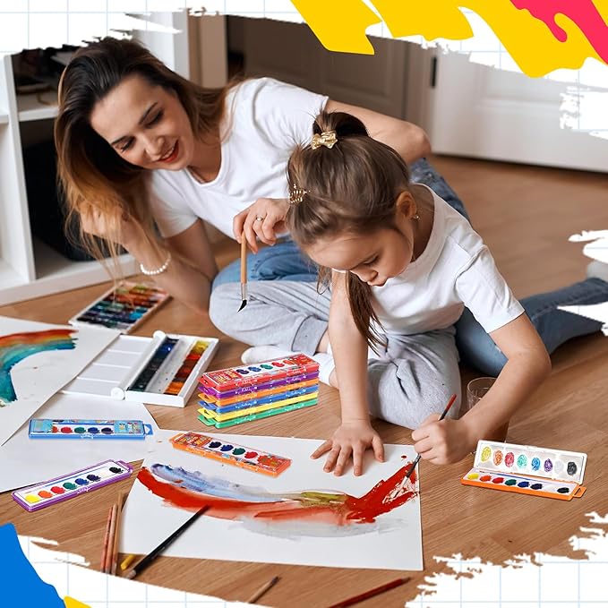 24 Pcs Apple Style Watercolor Painting Set for Kids 8 Washable Colors with Brush Watercolor Painting Set Gift Party Supplies Back to School Party Gift Exchange-CubbioJoy