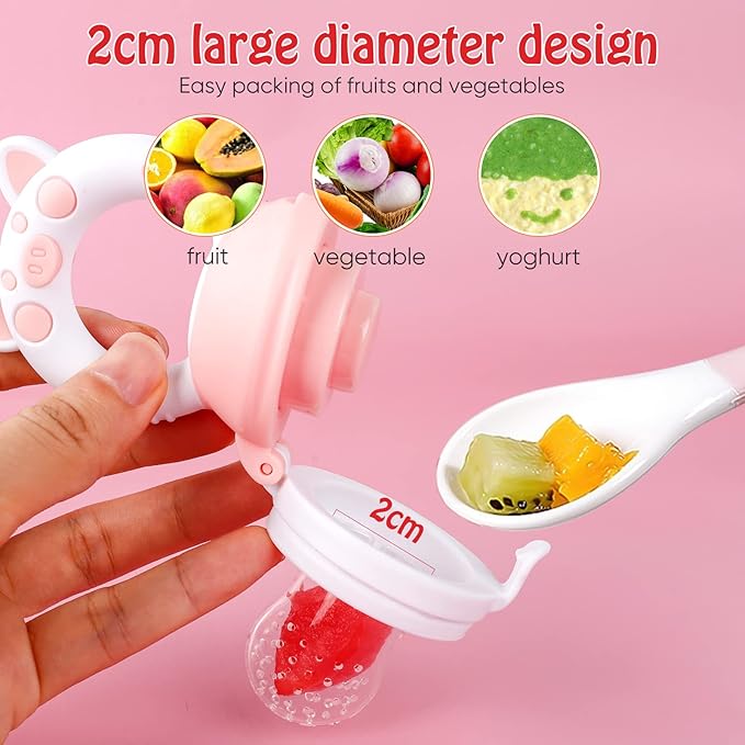 Baby Solids/Frozen Fruit Feeder Pacifier, Infant Teether Toy 4M+, BPA-Free Silicone Pouch & Nipple, Safely Introduce Solids, Teething Relief, 2-Pack (Piglet - Mint Green Pink, S/M/L)-CubbioJoy