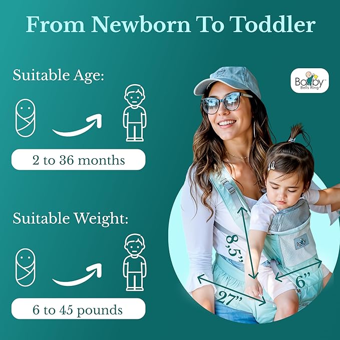 Baby Carrier - 6-in-1 Ergonomic Soft Carrier with Hip Seat and Large Storage, Front and Back Positions, Adjustable Waist Up to 43 Inches, for Infants Aged 2-36 Months, Weighing 6-45 lb-CubbioJoy