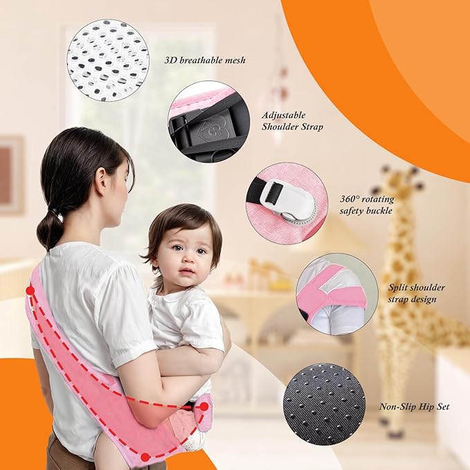 Baby Carrier Newborn to Toddler-Adjustable Baby Sling Carrier,Toddler Carrier for 25-60lbs,Comfortable Toddler Sling for Hands-Free Carrying (Pink)-CubbioJoy