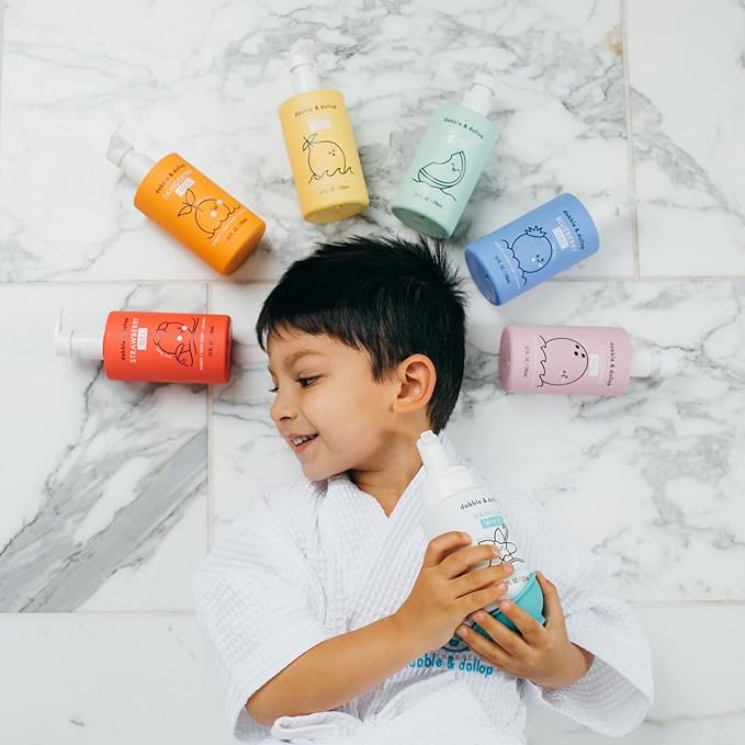 Dabble & Dollop Rainbow of Bubbles – Natural 4-in-1 Bath Set for Kids, Includes Bubble Bath, Body Wash, Shampoo, USA Made, No Parabens/Sulfates, Vegan, Gluten-Free, Tear-Free (7-Pack)-CubbioJoy