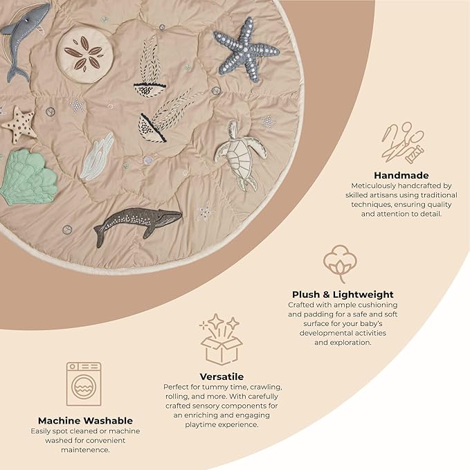 Crane Baby Activity Mat, Interactive Baby Play Mat for Boys and Girls, Sea Life, 36" x 36", Stimulating Baby Toys & Mirror, Infant Play Mat, Tummy Time Baby Floor Mat, Kids Play Mat, Tummy Time Mat-CubbioJoy