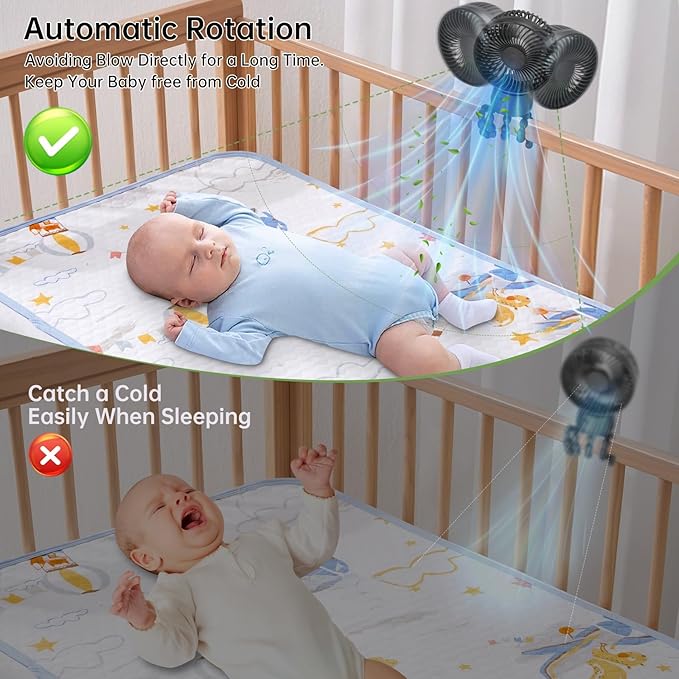 50H Portable Stroller Fan, 15000mAh Ultra-Long Battery Powered Rechargeable Personal Fans, Tripod Clip Fan with Auto Rotation，3 Speed Desk Handheld Cooling for Travel Car Seat Bedroom-CubbioJoy