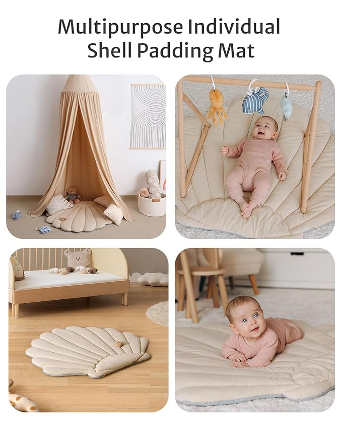 Blissful Diary Shell Baby Play Gym Mat, Softer & Enlarged Tummy Time Mat w 6 Detachable Toys for Sensory & Motor Skill Development, Activity Mat for Newborn Essentials Shower Gift, Boho Ocean Theme-CubbioJoy