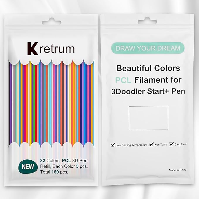 32 Colors 3D Doodler Pen Refills Packs for 3Doodler Start+ 3D Pen Low Printing Temperature PCL Filament 3D Doodler Refills Each Color 15.2 cm x 5 pcs Total 160 pcs Only Fit for 3Doodler Start+-CubbioJoy