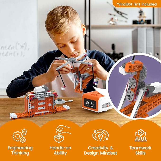 Creator Kit for VinciBot Robotic with 434+ Building Blocks & 20 Building Cases for Kids School STEM Education Class, DIY Science Experiment Kit for Kids Ages 8-12-CubbioJoy