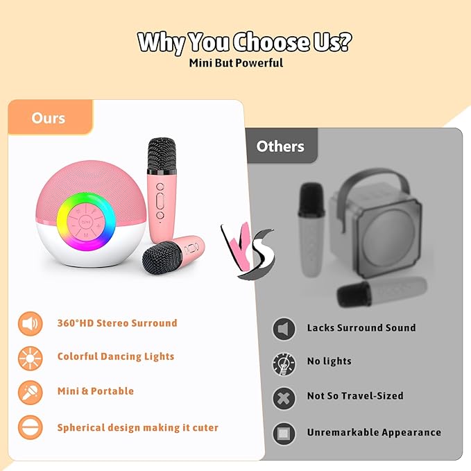 Karaoke Microphone Machine Toys for Kids Adults, Mini Portable Bluetooth Speaker with 2 Wireless Mics, Christmas Birthday Gifts for Boys Girls Ages 3 4 5 6 7 8 9 10 11 12+ Year (Pink)-CubbioJoy