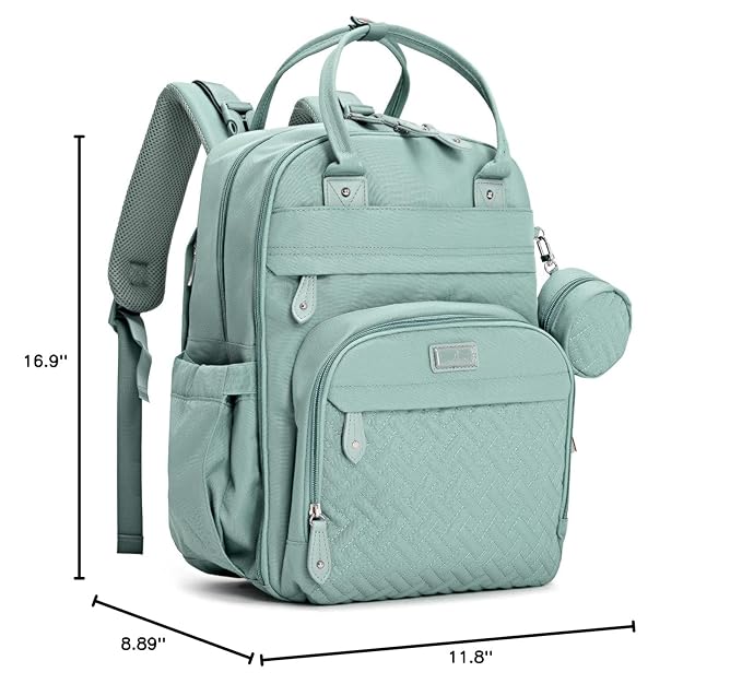 BabbleRoo Diaper Bag Backpack - Baby Essentials Travel Bag - Multi Function Waterproof Diaper Bag, Travel Essentials Baby Bag with Changing Pad, Stroller Straps & Pacifier Case – Unisex, Sage Green-CubbioJoy