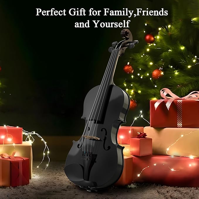 Beginner Violin 4/4, Full Size Violin for Adults, Teens, Student, Acoustic Fiddle Kit with Hard Case, Bow, Rosin, Bridge, Learners Age 12+ (Black)-CubbioJoy