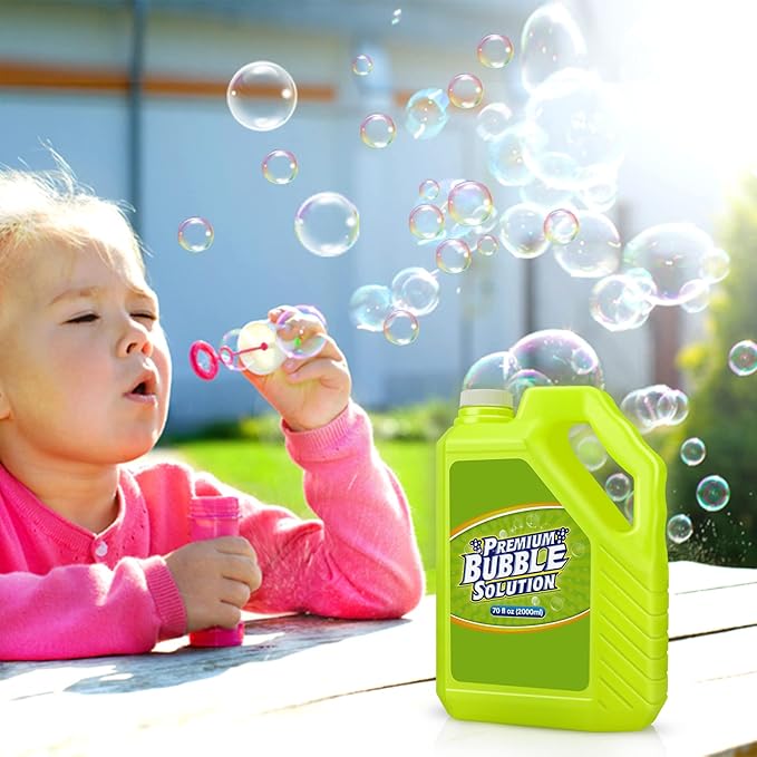 Bubble Solution Refill - 70 Ounce Premium Bubble Liquid Refills for Bubble Machine, Wand, Gun, Blower at Wedding and Party - Bubbles Toy for Kids Toddlers Boys Girls (with Portable Handle)-CubbioJoy