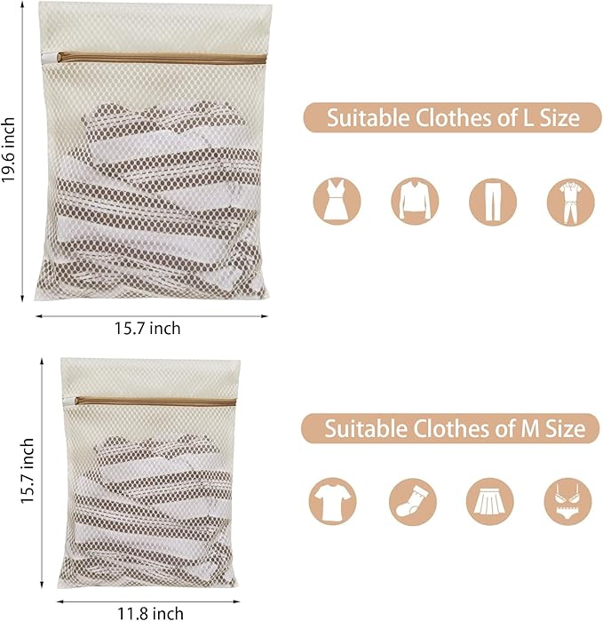 6 Pack Laundry Bag, Durable Honeycomb Mesh Laundry Bags Suitable for Delicate Clothes Washing (3 Large, 3 Medium) Beige-CubbioJoy