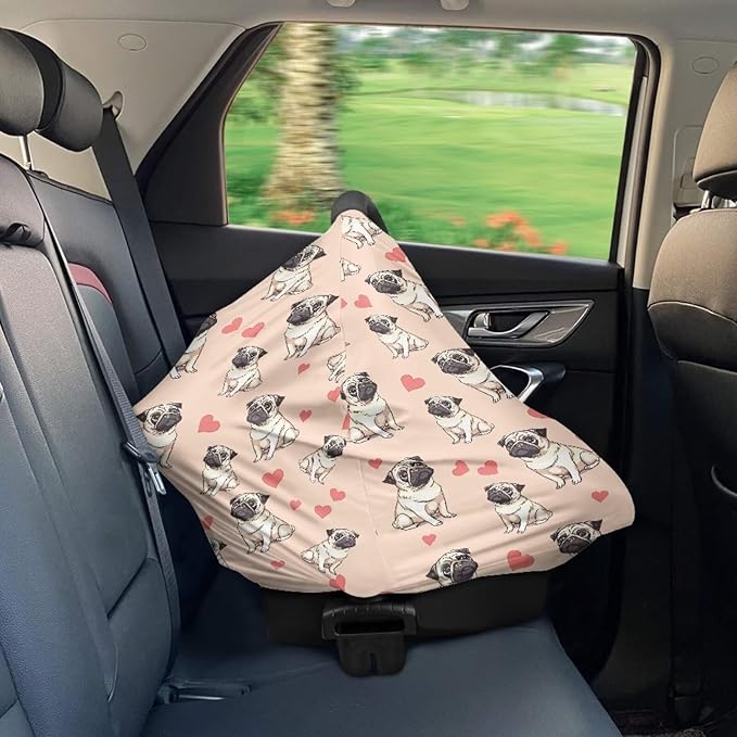 Binienty Cute Bulldog Print Baby Car Seat Canopy Cover Multi Use Nursing Cover for Newborn Boys Girls Soft Breathable Newborn Carrier/Stroller/Shopping Car-CubbioJoy