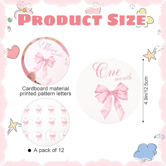 Bow Baby Monthly Milestone Markers - Baby Monthly Milestone Discs Photos,Coquette Bow Month Photo Signs,Baby’S First Year Newborn Signs for Girl (Pink)-CubbioJoy