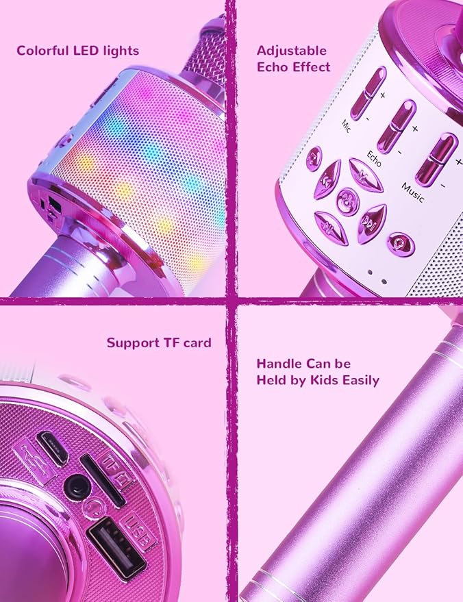 Amazmic Toys for Girls, Kids Karaoke Microphone Toddler Microphone for Kids with Lights, Birthday Gift for Girls, Boys Toy Age 3 4 5 6 7 8+(Light Purple)-CubbioJoy