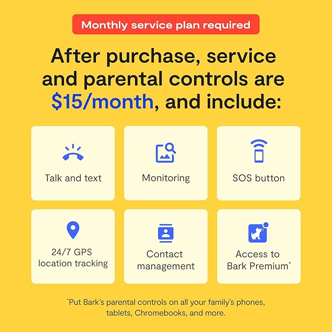 Bark Watch - Safest Smart Watch for Kids - Talk and Text - GPS Tracking - Text, Video, and Phone Monitoring - Manage All Contacts - SOS Button - CV16-CubbioJoy