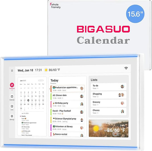 15.6 Inch Digital Calendar, Full HD Touchscreen Smart Planner for Family Schedules - Wall & Desk Mount, Great for Seamless Daily Planning & Household Organization, with LED Reminder Light-CubbioJoy