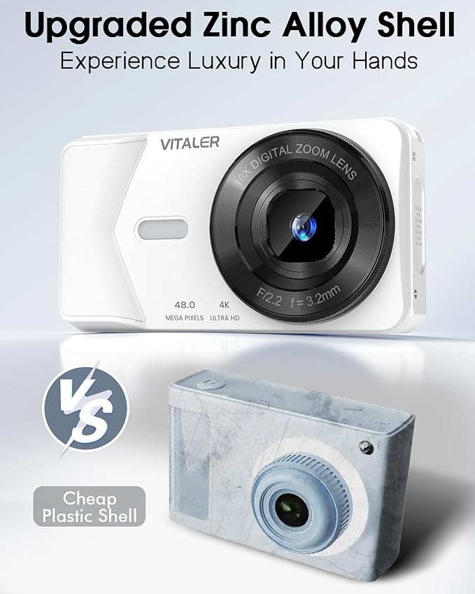 Digital Camera, Autofocus 48MP 4K Camera for Photography with 32GB Card, Portable Compact Point and Shoot Digital Camera for Teens Adult Beginner Kids with Metal Shell, 2000 mAh Battery-CubbioJoy