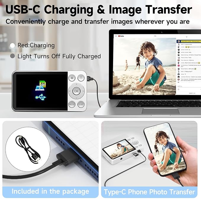 Digital Camera, Autofocus 4K 64MP Point and Shoot Digital Cameras for Teens with 64GB Card, 18X Zoom Anti-Shake Compact Video Camera for Student Kids Boys Girls Beginner - White-CubbioJoy