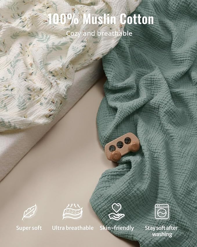 Blissful Diary Muslin Baby Changing Pad with Waterproof Lining Foam, Baby Changing Table Pad with Cover for Dressers (Botanical Leaf, Avocado)-CubbioJoy