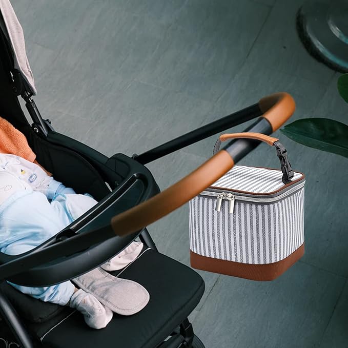 Breastmilk Cooler Bag with Ice Pack Fits 4 Baby Bottles Up to 5 Ounce, Baby Bottle Cooler Bag Great for Nursing Mom Daycare, Straps-CubbioJoy