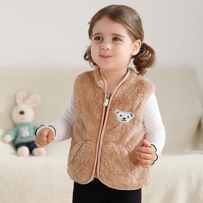 Baby Boys Girls Fleece Vest Zip Up Cute Bear Jackets Fuzzy Fall Winter Warm Clothes Newborn Outwear for Toddler Infant-CubbioJoy