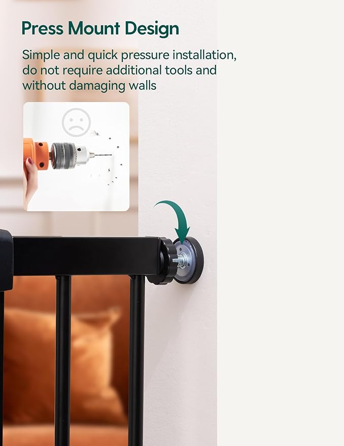 Babelio 29-43" Magnetic Baby Gate for Stairs,Doorways House,Kitchen,30" Tall Pet Barrier with Baffles,Pressure Mounted & Dual-Lock Design Safety for Kids Toddler,Auto-Close/Hold-Open,Black-CubbioJoy