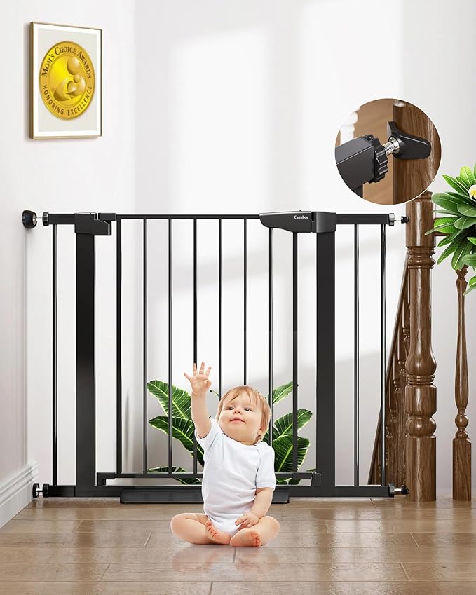 Cumbor 29.7-40.6" Baby Gate for Stairs, Baby Essential Safety Gate, Mom's Choice Awards Winner-Dog Gate for Doorways, Pressure Mounted Auto-Close Pet Gates for Dogs Indoor, Durable Child Gate, Black-CubbioJoy