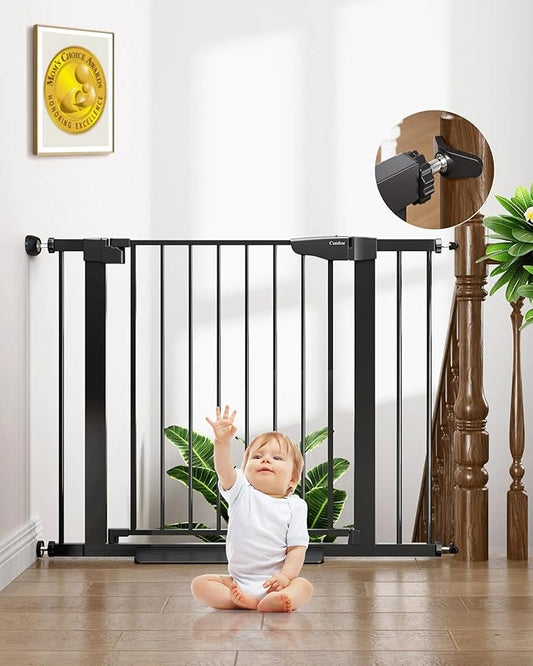 Cumbor 29.7-40.6" Baby Gate for Stairs, Baby Essential Safety Gate, Mom's Choice Awards Winner-Dog Gate for Doorways, Pressure Mounted Auto-Close Pet Gates for Dogs Indoor, Durable Child Gate, Black-CubbioJoy