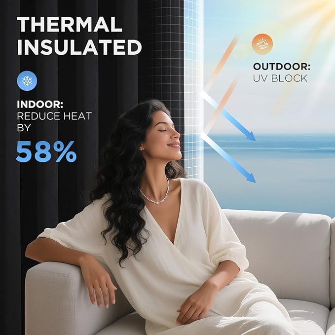 Joydeco Blackout Curtains for Bedroom, Black Out Curtains 108 Inch Long, Room Darkening Noise Reducing Wrinkle-Free Drapes, Black Curtains with Rod Pocket Back Tab 2 Panels (W52 x L108 Inch)-CubbioJoy