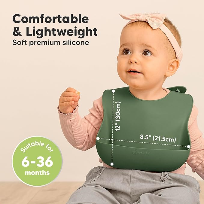 KeaBabies 2-Pack Silicone Baby Bibs for Eating - Sturdy Food-Grade Silicone Bibs for Babies Girl, Boy, Large Food Catcher, Clean & Put On Easily, Waterproof Toddler Feeding Essentials (Forest)-CubbioJoy