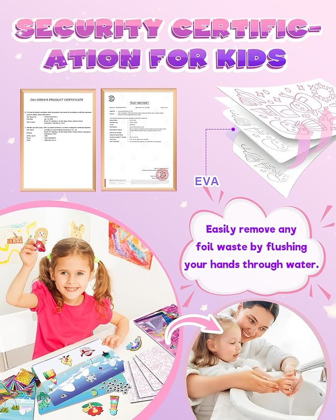 Baobrava Foil Art Fun Kit for Kids - DIY Toy Unicorn Princess Foil Art Craft Activity for Kids, Foam Stickers Fun Craft Kits & Supplies, Creative Christmas Birthday Gifts Travel Toys for 4 and Up-CubbioJoy