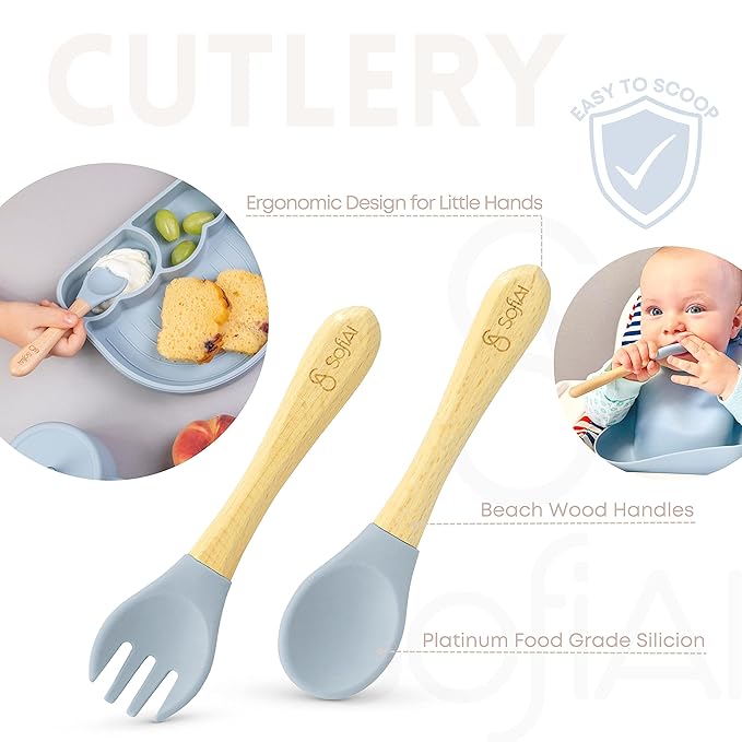 All In One Silicone Feeding Set - Safe for 6-12 Months - Non-Toxic Baby Led Weaning Supplies - Toddler Self Feeding Utensils - BPA-Free - Mess Free Essentials-CubbioJoy