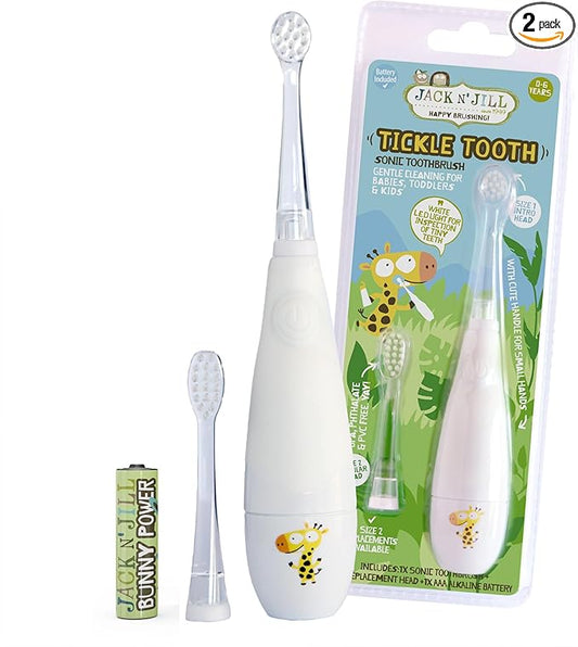 Jack N' Jill Kids Tickle Tooth Sonic Electric Toothbrush and Replacement Head, LED Brush Head with Light Timer and 30 Second Pulse Reminder, Extra Soft Bristles Suitable from 0-6 Years-CubbioJoy