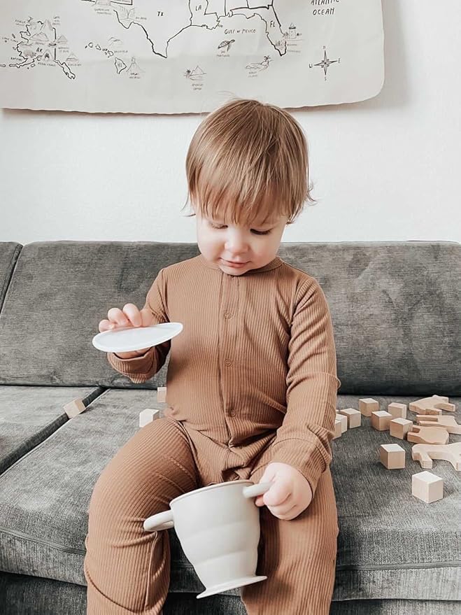 BraveJusticeKidsCo. | Snack Attack II Snack Cup | Collapsible Silicone Snack Container | Toddler and Baby Snack Catcher Lid (Desert Sage)-CubbioJoy