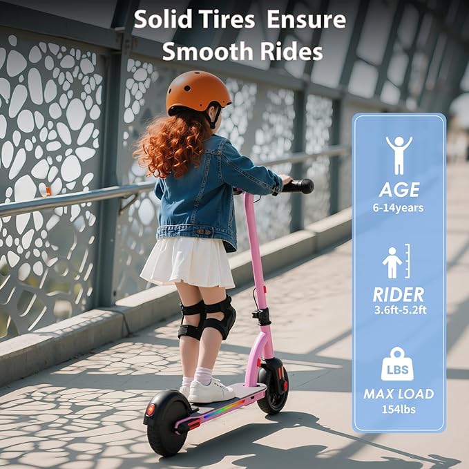 Caroma Electric Scooter for Kids Ages 6-12,150W/180WMotor,10 MPH Max Speed & 7 Miles,Colorful Lights,Adjustable Height & Speed,LED Display,Foldable Kids Electric Scooter 132 Lbs Max Load,Idea Gift-CubbioJoy